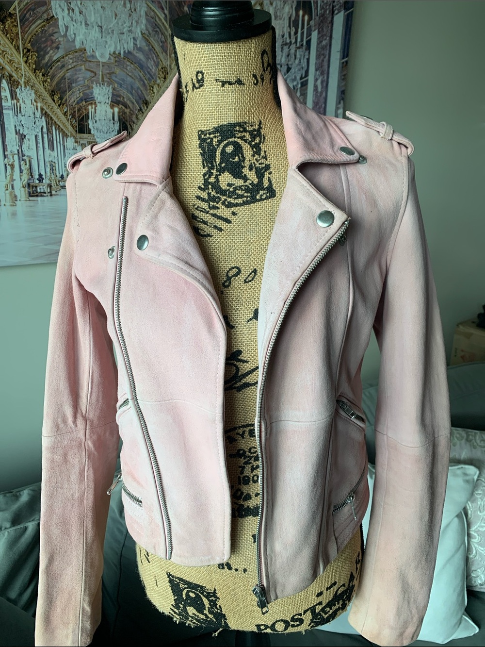 Maje pink suede moto jacket